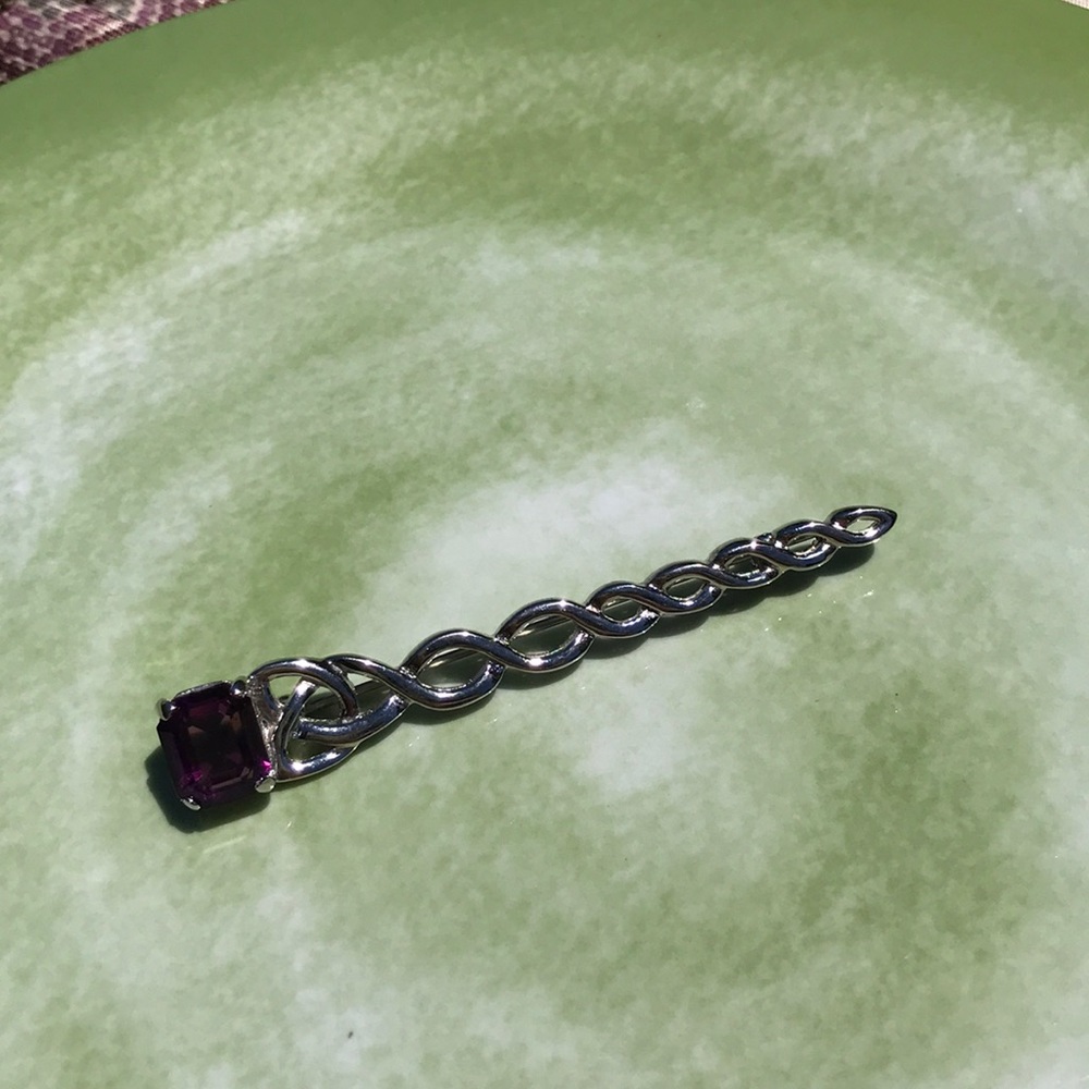 Elegant Silver and Amethyst Brooch